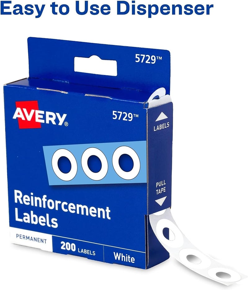 AVERY Dispenser Pack Hole Reinforcements, 0.25" Dia, White, 200/Pack, (5729) - Image 5